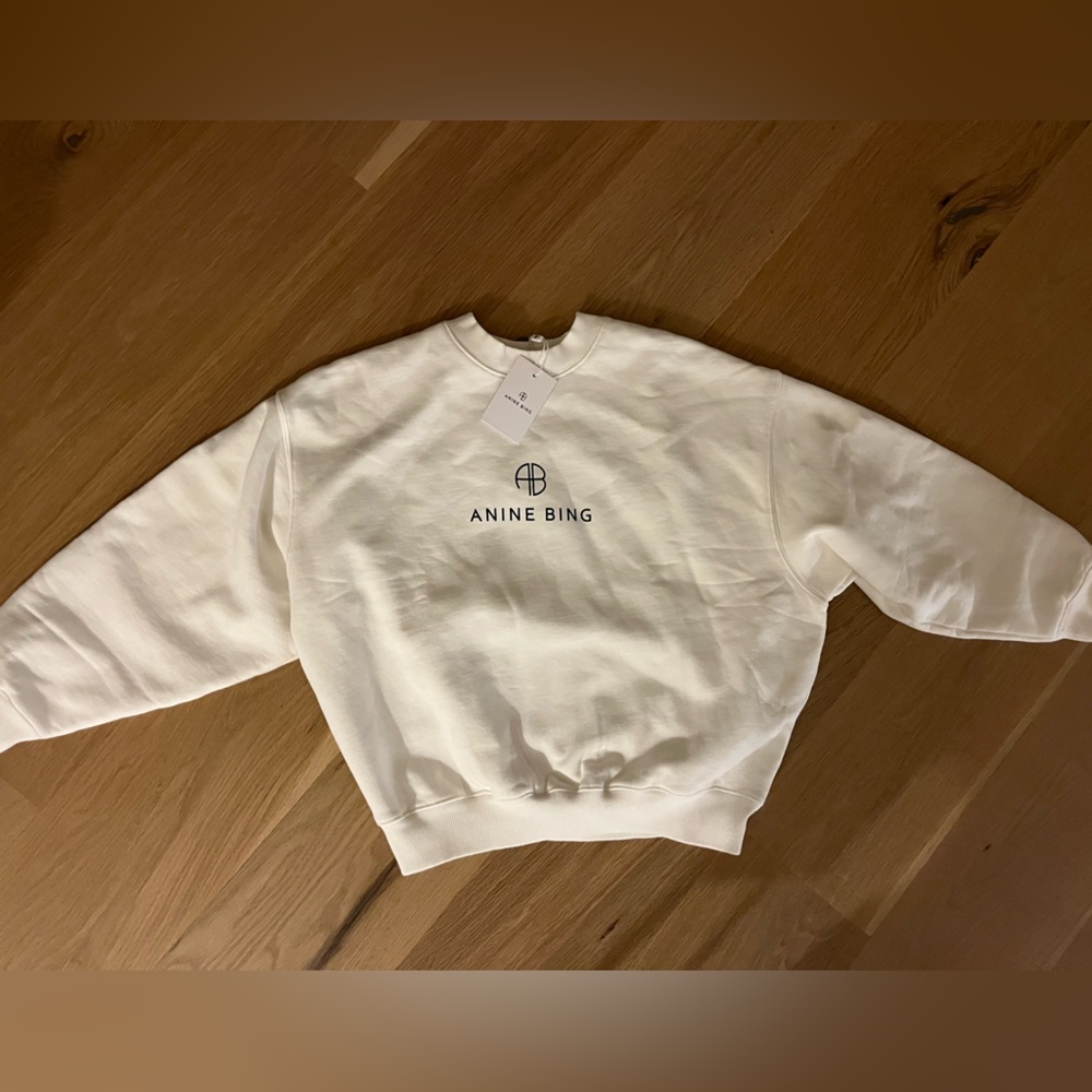 NWT Anine Bing Jaci printed cotton-blend fleece sweatshirt ivory small - Picture 5 of 7
